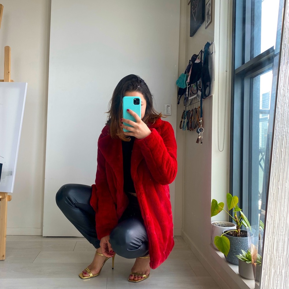 H&M red fur jacket❤️